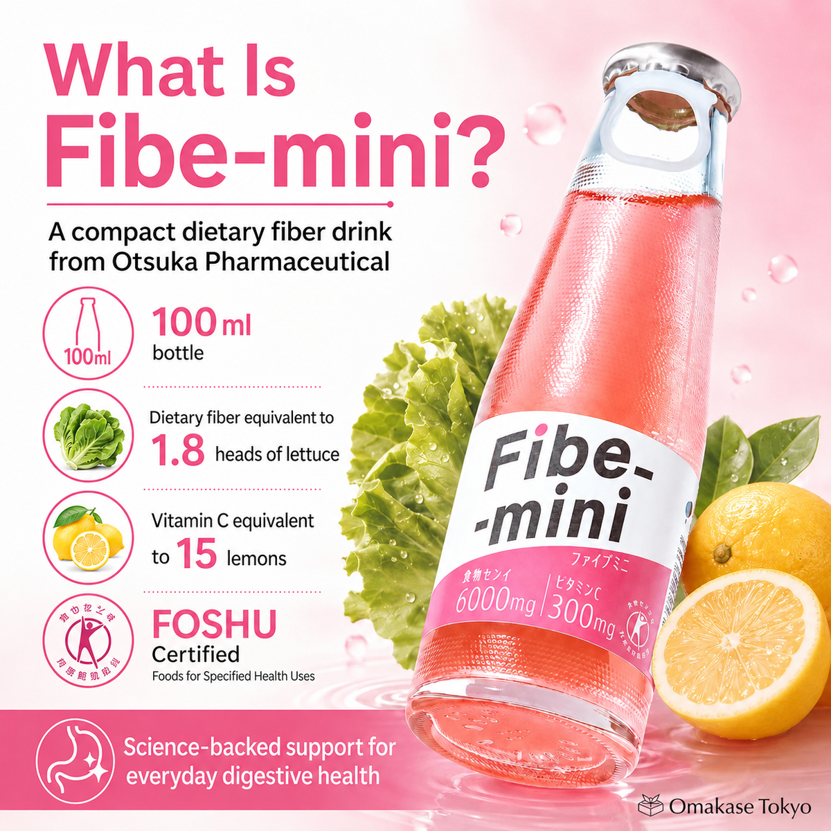 Otsuka Fibe Mini 30-Pack | Refreshing Japanese Fiber Drink with 300mg Vitamin C