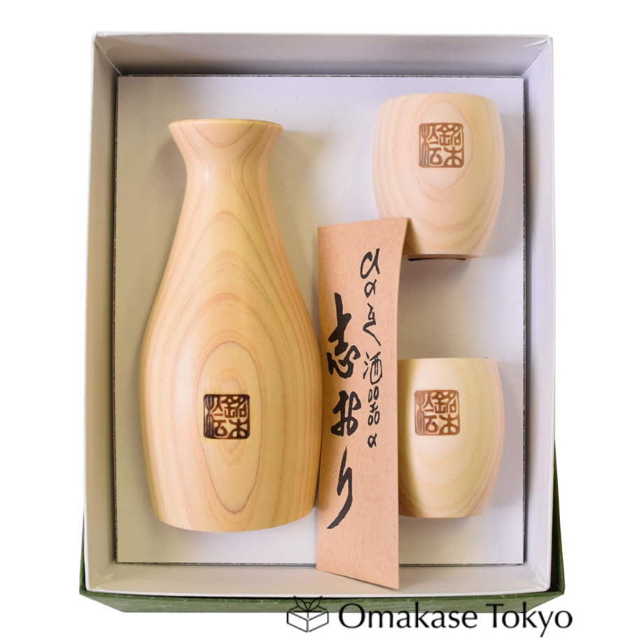Kiso Kogei Tokuri Ensemble japonais en bois Hinoki Maru Guinomi 3 pièces