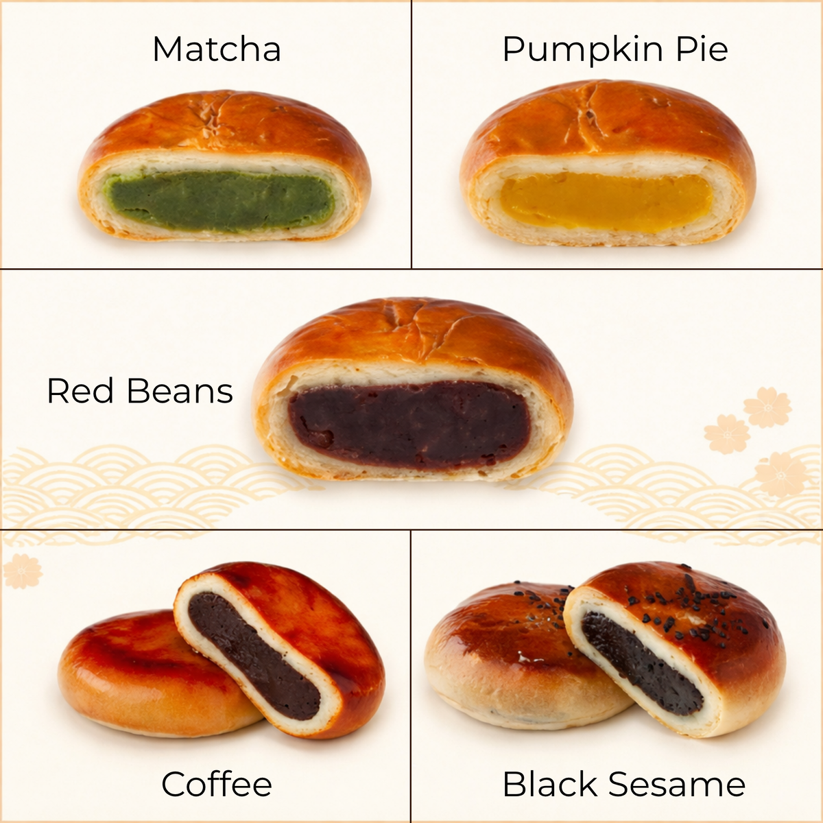 Boîte d'assortiment de 5 saveurs traditionnelles Anpan d'Hokkaido