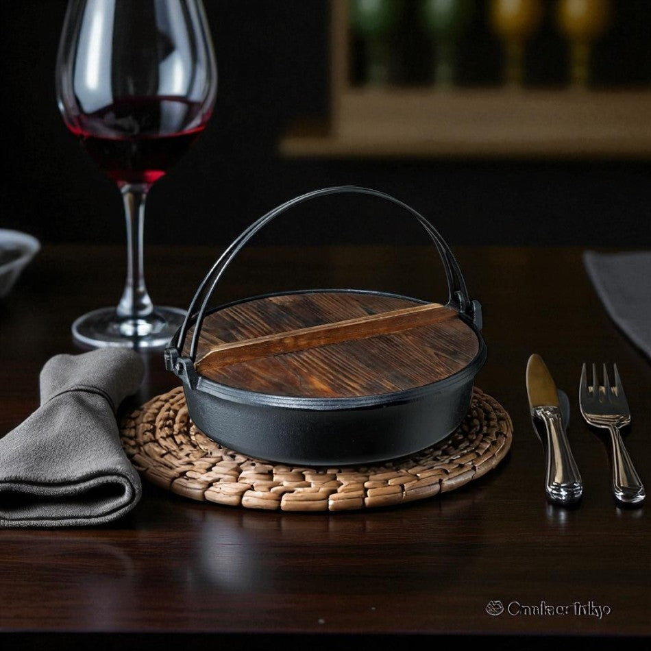 Pot de foyer Ishigaki avec couvercle en bois noir 21 cm