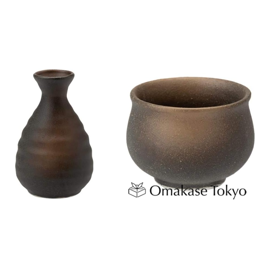 Mino Ware Bol à saké Tokuri 1 tasse 160 ml Kurobizen et Mino Ware Cup Kurobizen Set