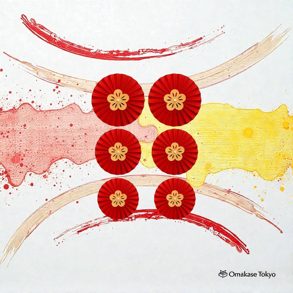 Décorations d'éventails en papier japonais HAMILO – motif fleur de prunier