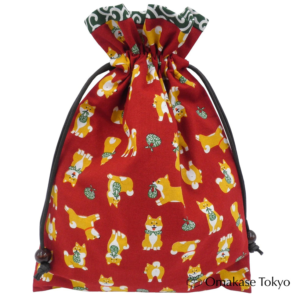 Sac Furoshiki à cordon fait à la main à motif Shiba Inu