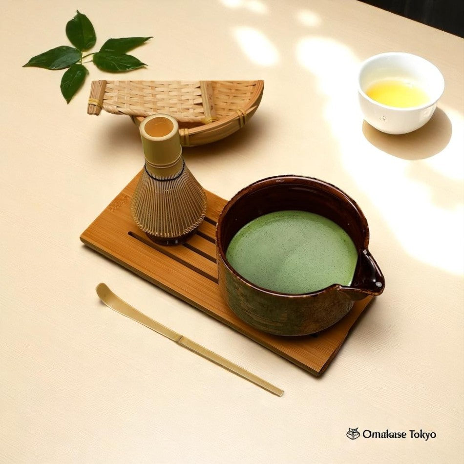 茶道 4 件套抹茶套装碗搅拌器架茶勺茶仙
